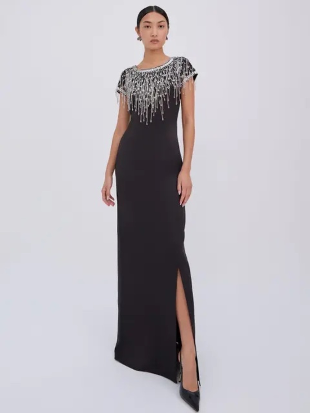 Alyce Designs Cascading Beads Formal Maxi Dress Gown 8